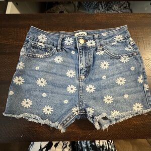 RSQ Daisy Floral Print Raw Hem Denim Jean Shorts Size 12